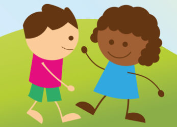 Illustration af to børn der snakker